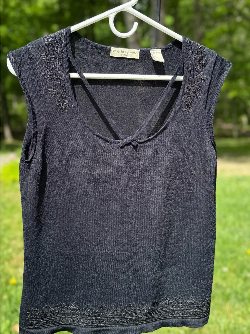 Valerie Separates Petite Navy Knit Tank Embroidered accents